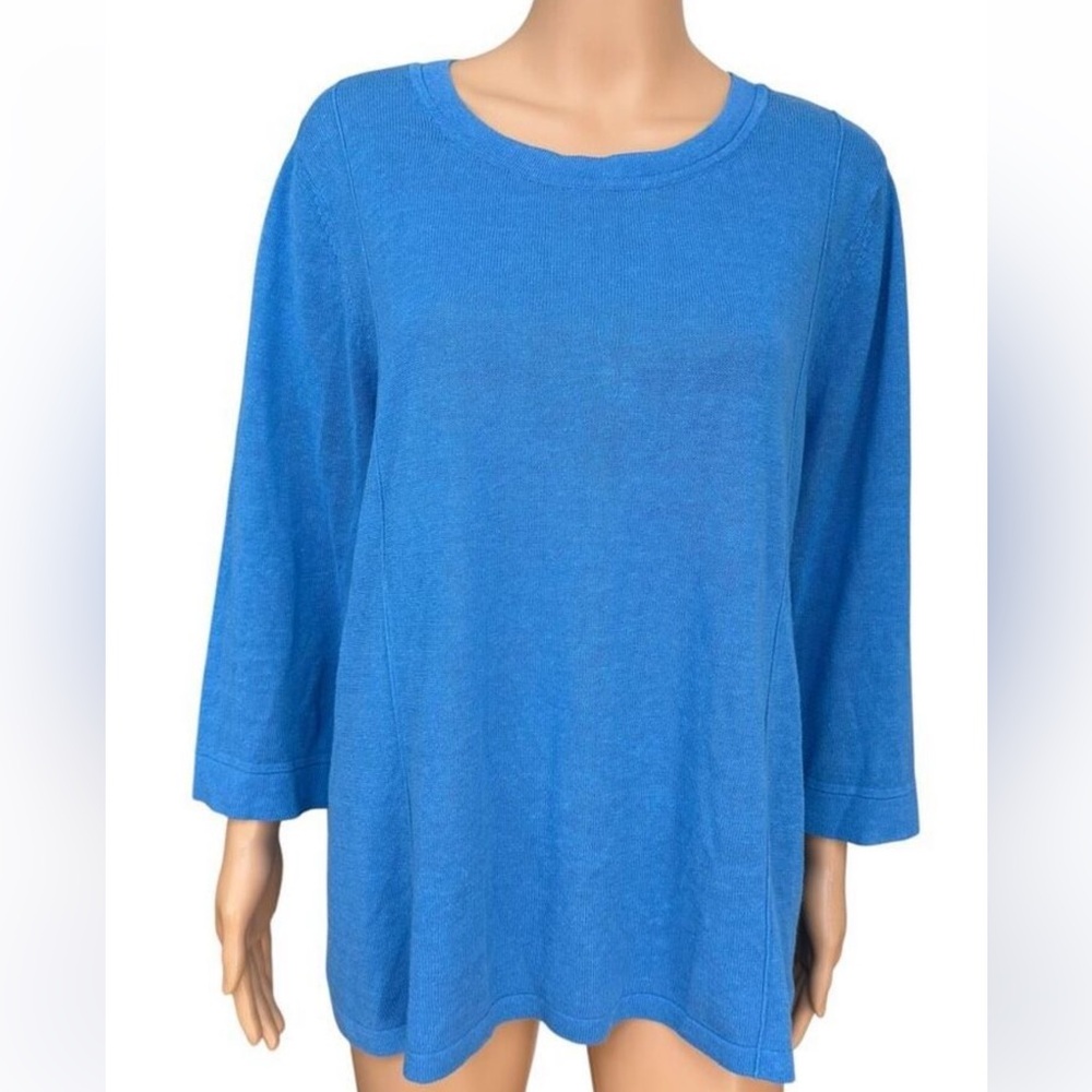 J. Jill periwinkle blue 3/4 sleeve lightweight linen cotton top Plus 2X